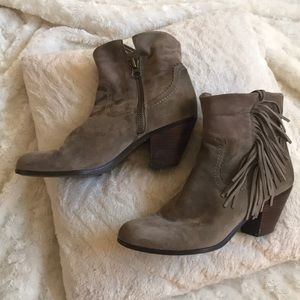 Sam Edelman Taupe Fringed Ankle Boots